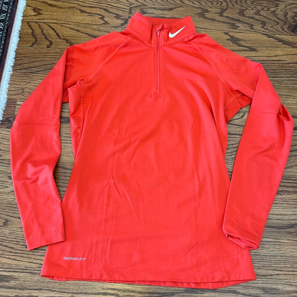 Nike woman’s pro combat dri fit pullover top half zip shirt orange sz L